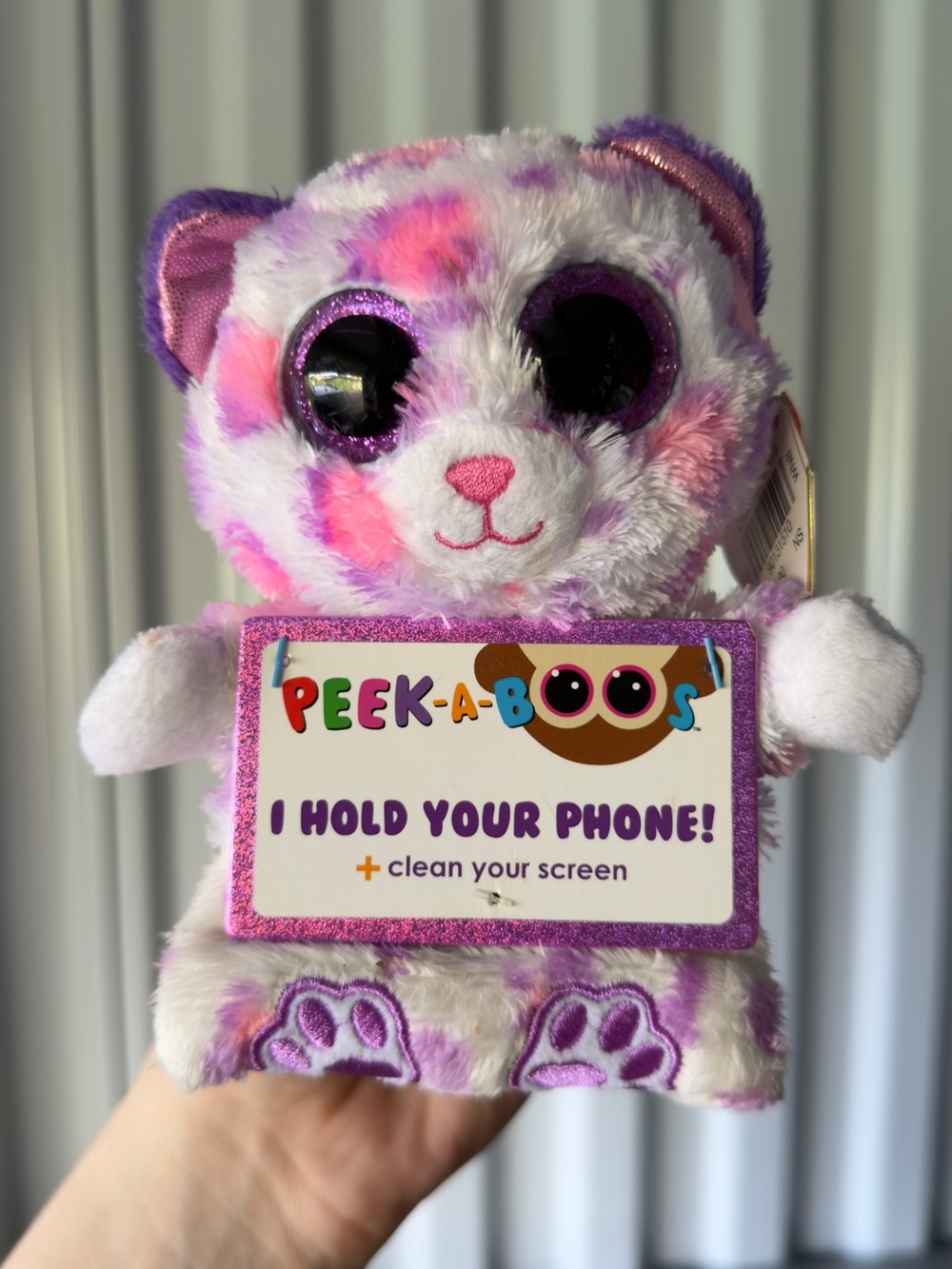 Peek-a-Boos Plush Cat Leopard Phone Holder & Screen Cleaner Stuffed Animal